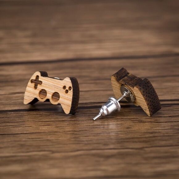 WOODEN Console Controller Earrings - Picture 2 of 9